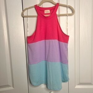 143 Story by Line Up Women’s Color Block Halter Tank Top Medium Blue Pink Purple